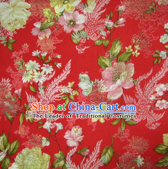 Chinese Traditional Royal Court Dragons Phoenix Peony Pattern Red Brocade Ancient Costume Tang Suit Cheongsam Bourette Fabric Hanfu Material