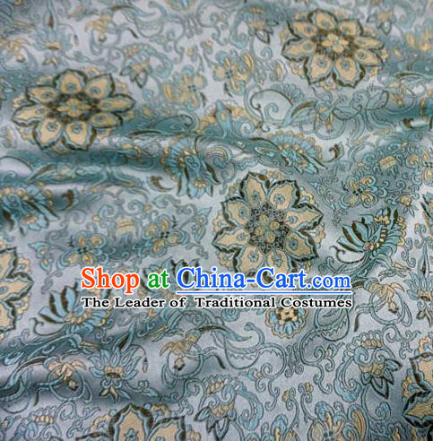 Chinese Traditional Royal Court Flowers Pattern Blue Brocade Ancient Costume Tang Suit Cheongsam Bourette Fabric Hanfu Material