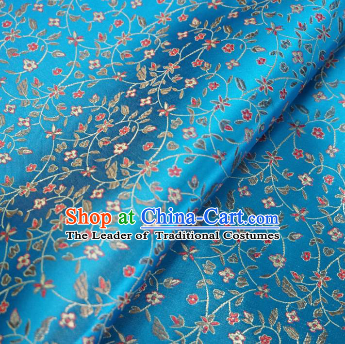 Chinese Traditional Royal Court Pattern Blue Brocade Fabric Ancient Costume Tang Suit Cheongsam Hanfu Material