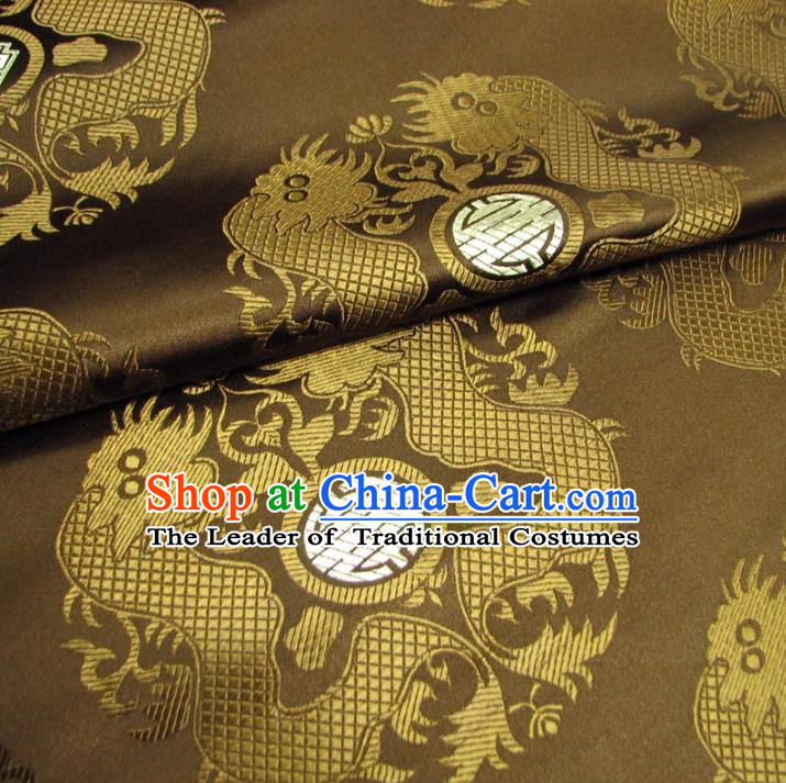 Chinese Traditional Royal Court Dragons Pattern Brown Brocade Xiuhe Suit Fabric Ancient Costume Tang Suit Cheongsam Hanfu Material