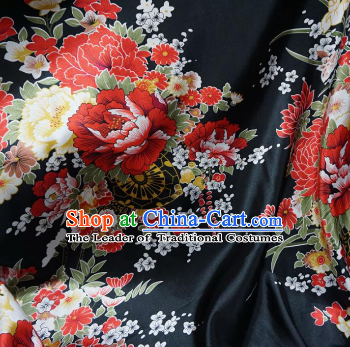 Chinese Traditional Clothing Royal Court Pattern Tang Suit Black Brocade Ancient Costume Cheongsam Satin Fabric Hanfu Material