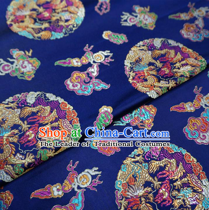 Chinese Traditional Royal Court Dragons Pattern Deep Blue Brocade Xiuhe Suit Fabric Ancient Costume Tang Suit Cheongsam Hanfu Material