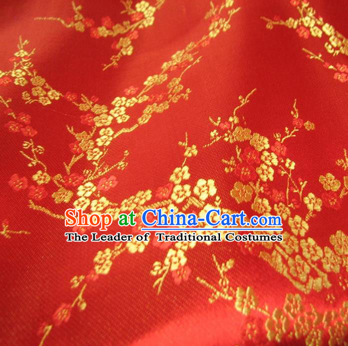 Chinese Traditional Royal Court Wintersweet Pattern Red Brocade Xiuhe Suit Fabric Ancient Costume Tang Suit Cheongsam Hanfu Material