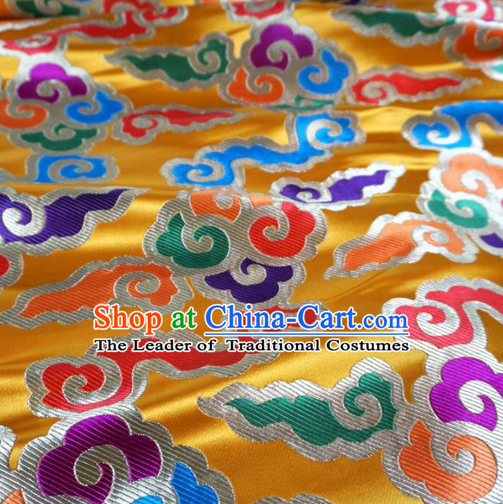 Chinese Traditional Royal Palace Pattern Design Yellow Brocade Mongolian Robe Fabric Ancient Costume Tang Suit Cheongsam Hanfu Material