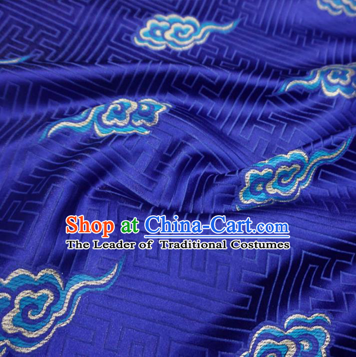 Chinese Traditional Royal Palace Clouds Pattern Design Blue Brocade Mongolian Robe Fabric Ancient Costume Tang Suit Cheongsam Hanfu Material