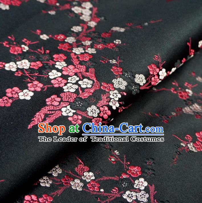 Chinese Traditional Royal Palace Wintersweet Pattern Design Black Brocade Fabric Ancient Costume Tang Suit Cheongsam Hanfu Material