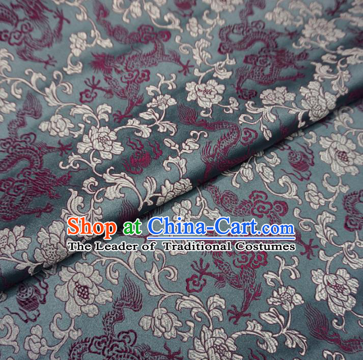 Chinese Traditional Royal Palace Dragons Pattern Design Grey Brocade Fabric Ancient Costume Tang Suit Cheongsam Hanfu Material