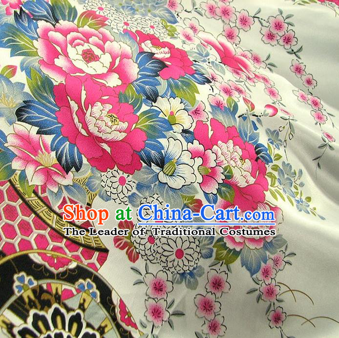 Chinese Traditional Royal Palace Printing Peony Design White Brocade Fabric Ancient Costume Tang Suit Cheongsam Hanfu Material