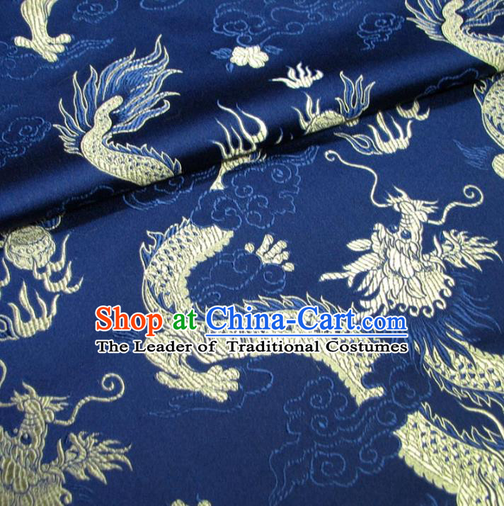 Chinese Traditional Palace Dragons Pattern Hanfu Navy Brocade Mongolian Robe Fabric Ancient Costume Tang Suit Cheongsam Material