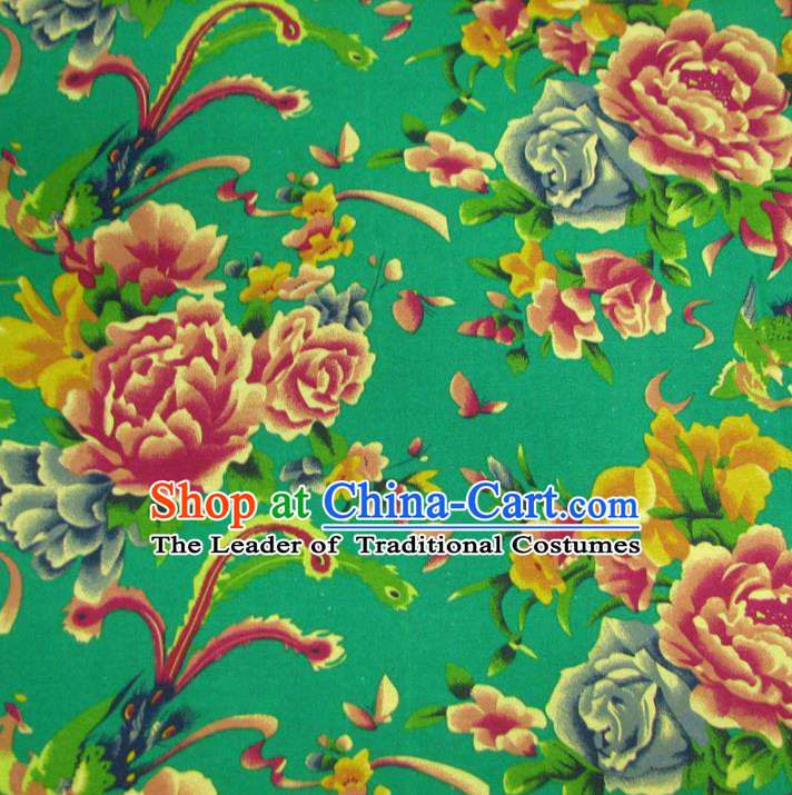 Chinese Traditional Palace Phoenix Peony Pattern Hanfu Green Cotton Fabric Ancient Costume Tang Suit Cheongsam Material