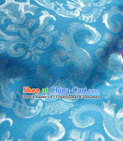 Chinese Traditional Royal Palace Pattern Design Hanfu Blue Brocade Fabric Ancient Costume Tang Suit Cheongsam Material