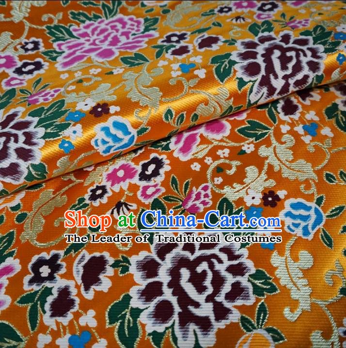 Chinese Traditional Palace Peony Pattern Hanfu Yellow Brocade Fabric Ancient Costume Tang Suit Cheongsam Material