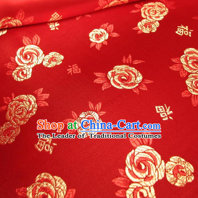 Chinese Traditional Palace Fu Character Pattern Design Hanfu Red Brocade Fabric Ancient Costume Tang Suit Cheongsam Material