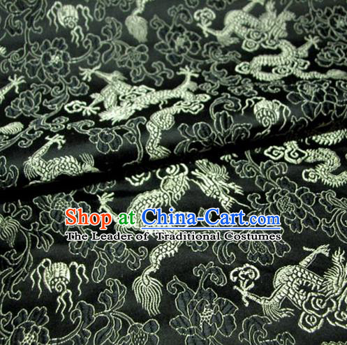 Chinese Traditional Palace Dragons Pattern Design Hanfu Black Brocade Mongolian Robe Fabric Ancient Costume Tang Suit Cheongsam Material