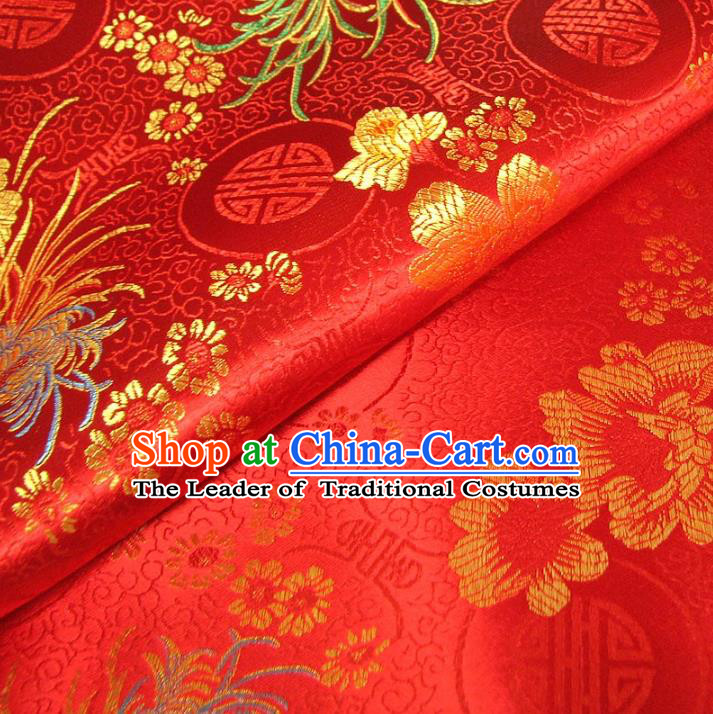 Chinese Traditional Palace Chrysanthemum Pattern Design Hanfu Red Brocade Fabric Ancient Costume Tang Suit Cheongsam Material