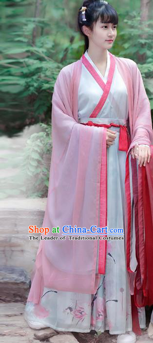 Traditional Chinese Jin Dynasty Palace Lady Elegant Hanfu Costume Wide Sleeve Cloak for Women