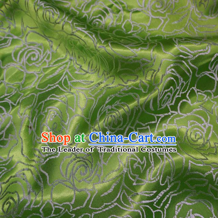 Chinese Traditional Palace Rose Pattern Hanfu Green Brocade Fabric Ancient Costume Tang Suit Cheongsam Material