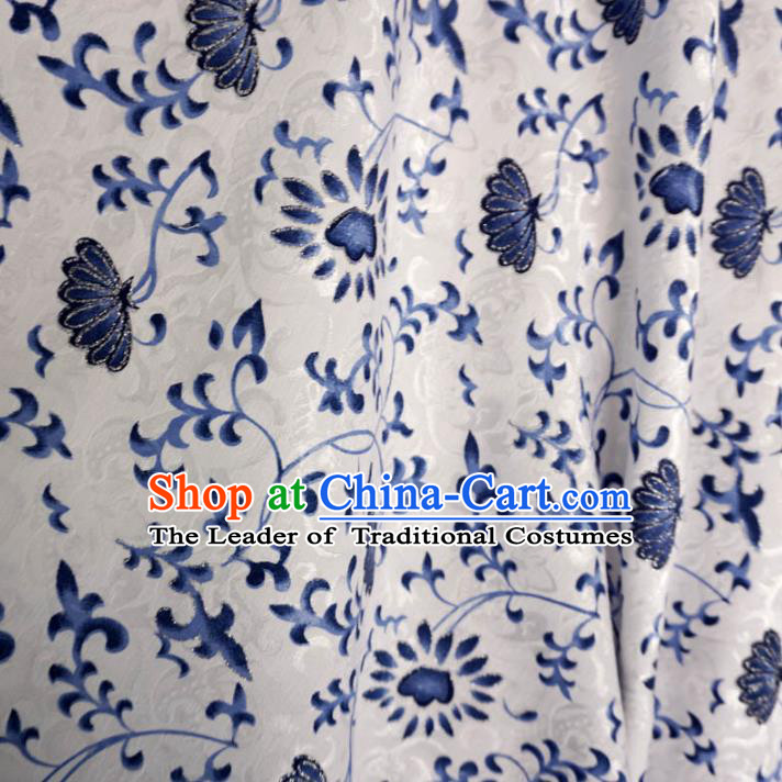 Chinese Traditional Palace Printing Flowers Pattern Hanfu White Brocade Fabric Ancient Costume Tang Suit Cheongsam Material