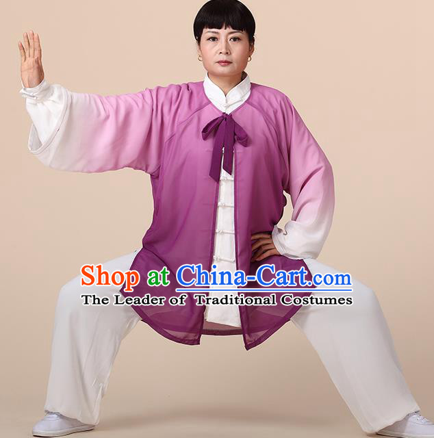 Traditional Chinese Kung Fu Costume Purple Chiffon Cloak, China Martial Arts Tai Ji Mantillas Clothing for Women