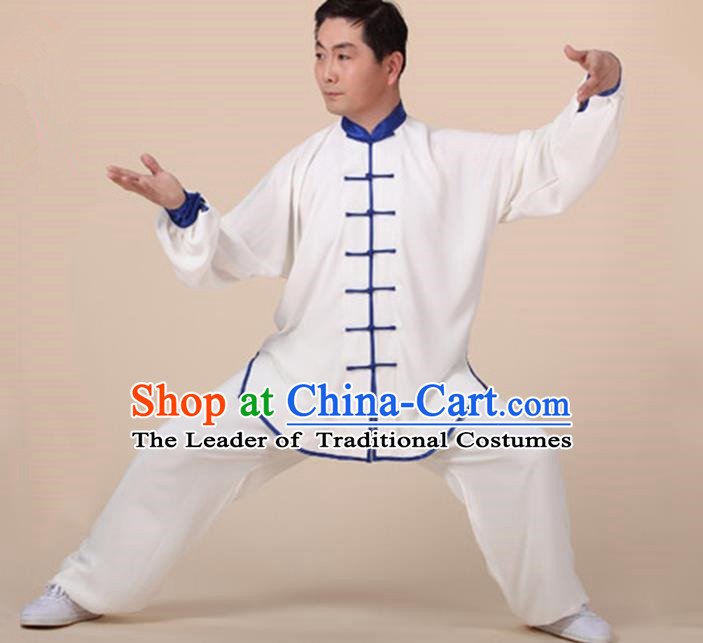 Chinese Kung Fu Blue Plated Buttons Costume, Traditional Martial Arts Kung Fu Tai Ji Uniform for Women for Men