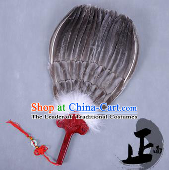 Traditional Chinese Crafts Folding Fan China Black Feather Fan Oriental Fan Zhuge Liang Fans