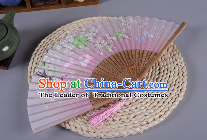 Traditional Chinese Crafts Pink Silk Folding Fan China Oriental Fans for Women