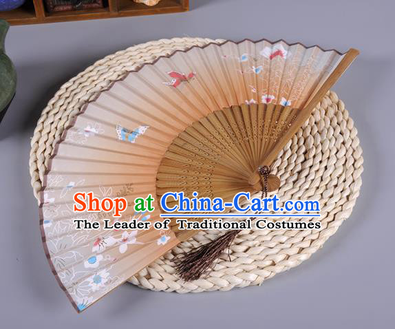 Traditional Chinese Crafts Orange Silk Folding Fan China Oriental Fans for Women