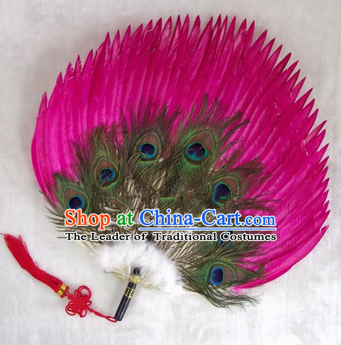 Traditional Chinese Crafts Folding Fan China Rosy Goose Feather Fan Oriental Fan Zhuge Liang Fans