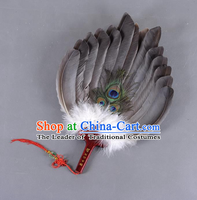 Traditional Chinese Crafts Folding Fan China Black Feather Fan Oriental Fan Zhuge Liang Fans