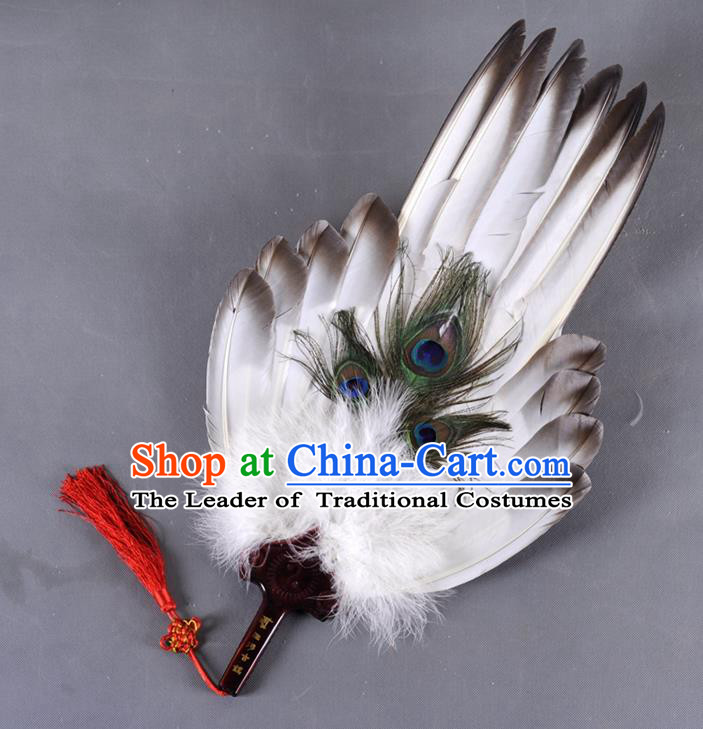 Traditional Chinese Crafts Folding Fan China White Feather Large Fan Oriental Fan Zhuge Liang Fans