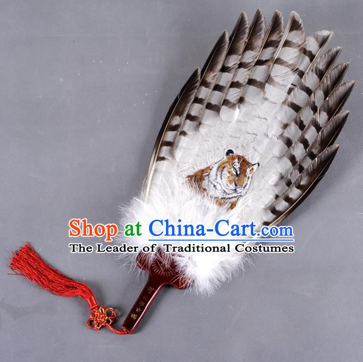 Traditional Chinese Crafts Folding Fan China Eagle Feather Large Fan Oriental Tiger Fan Zhuge Liang Fans