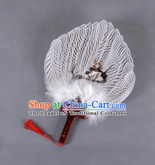 Traditional Chinese Crafts Double Magpie Folding Fan China Eagle Feather Fan Oriental Fan Zhuge Liang Fans