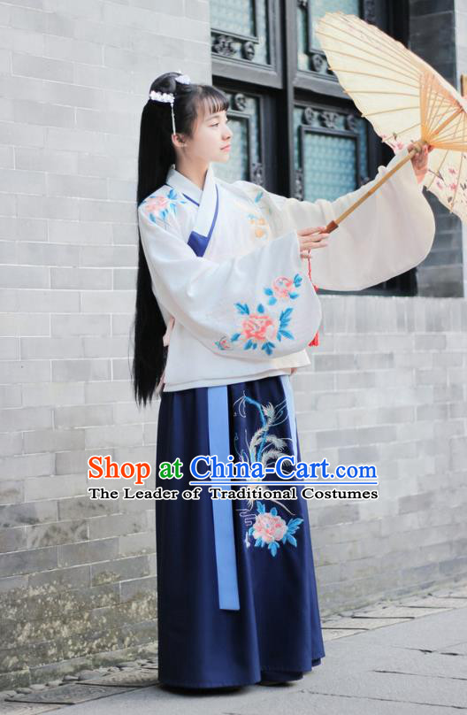 Traditional Chinese Ancient Ming Dynasty Palace Lady Princess Hanfu Embroidered Peony Costume for Women