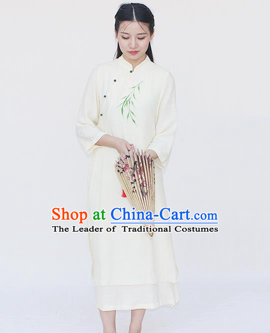 Traditional Chinese National Dress Costume Printing Qipao Slant Opening Cheongsam for Women