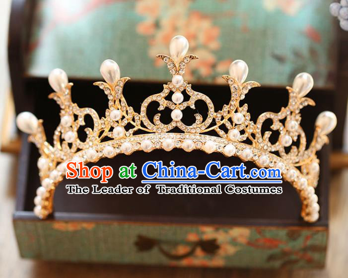 Chinese Traditional Bride Hair Accessories Baroque Princess Hair Clasp Wedding Crystal Pearls Royal Crown for Women