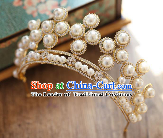 Chinese Traditional Bride Hair Accessories Baroque Princess Hair Clasp Wedding Crystal Pearls Royal Crown for Women