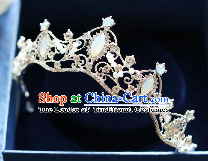 Chinese Traditional Bride Hair Accessories Baroque Queen Hair Clasp Wedding Opal Royal Crown for Women