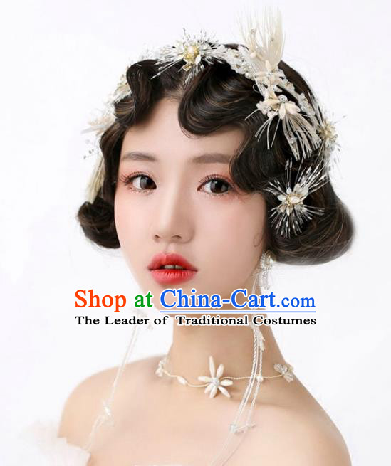 Chinese Traditional Bride Hair Jewelry Accessories Wedding Baroque Retro Feather Hair Clasp and Earrings for Women