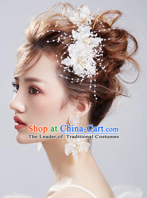 Chinese Traditional Bride Hair Jewelry Accessories Wedding Baroque Retro White Shell Flowers Hair Clasp for Women