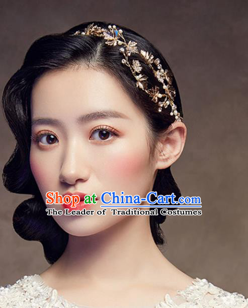 Chinese Traditional Bride Hair Jewelry Accessories Wedding Baroque Retro Golden Maple Leaf Hair Clasp for Women