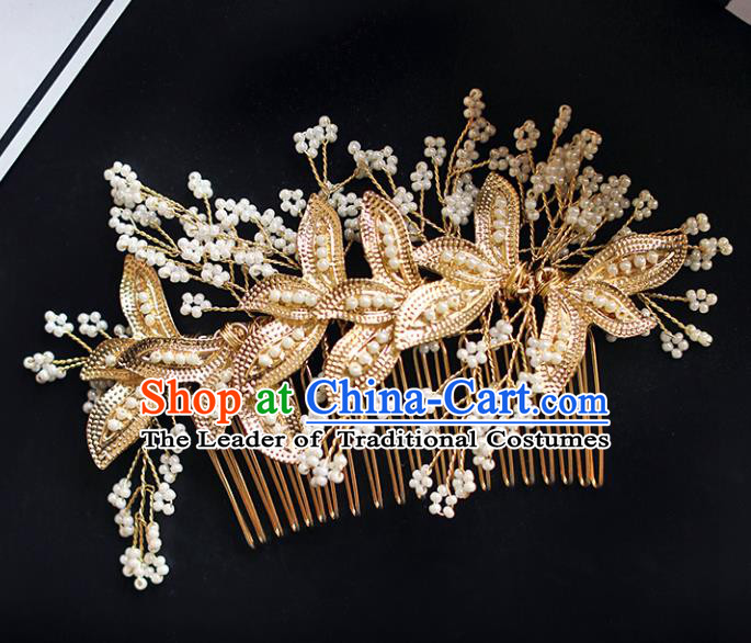 Chinese Traditional Bride Hair Jewelry Accessories Wedding Baroque Golden Hair Comb for Women