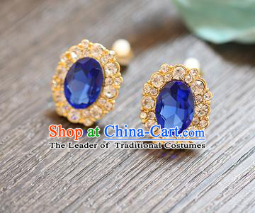 Chinese Traditional Bride Jewelry Accessories Earrings Princess Wedding Blue Crystal Eardrop for Women