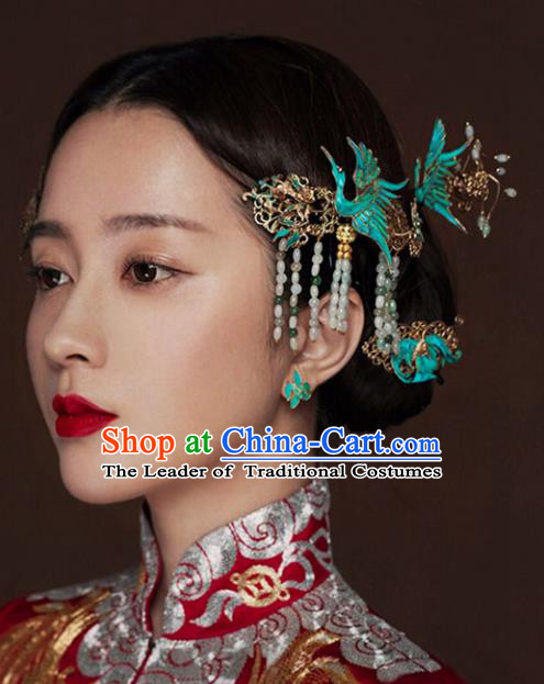 Chinese Traditional Bride Hair Accessories Headwear Xiuhe Suit Palace Phoenix Step Shake Wedding Hairpins for Women