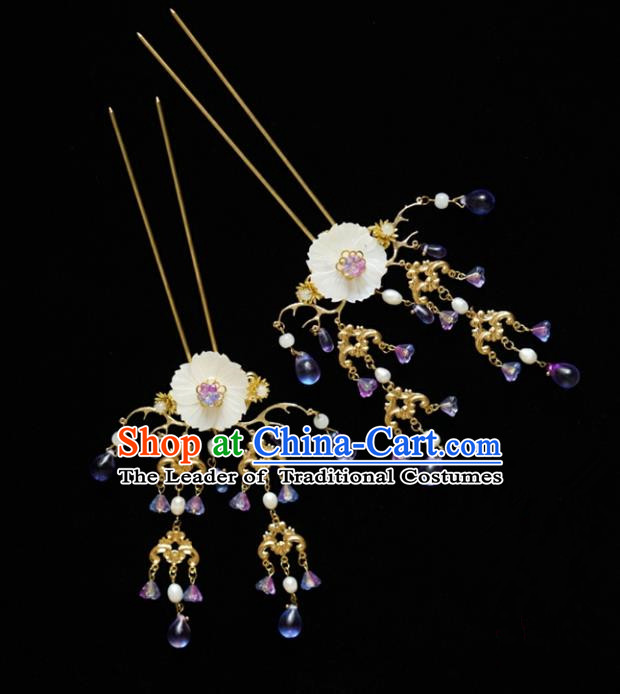 Chinese Traditional Bride Hair Accessories Xiuhe Suit Wedding Tassel Shell Step Shake Hanfu Hairpins for Women