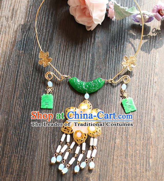 Chinese Traditional Bride Jewelry Accessories Xiuhe Suit Jade Necklace Wedding Tassel Necklet for Women