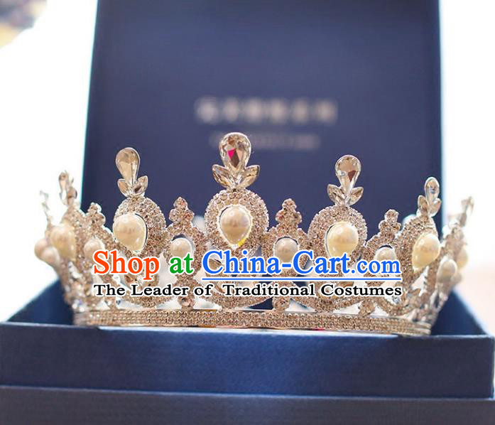 Chinese Traditional Wedding Hair Accessories Baroque Hair Clasp Bride Crystal Pearls Royal Crown for Women