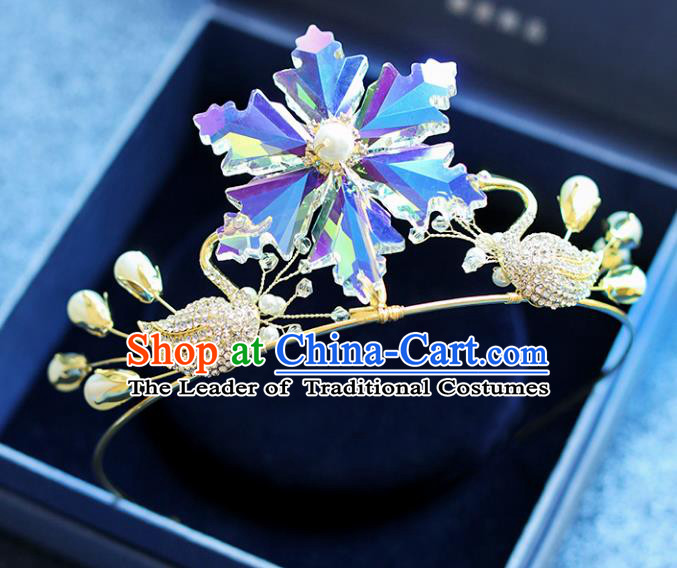 Chinese Traditional Wedding Hair Accessories Baroque Hair Clasp Bride Crystal Swan Royal Crown for Women