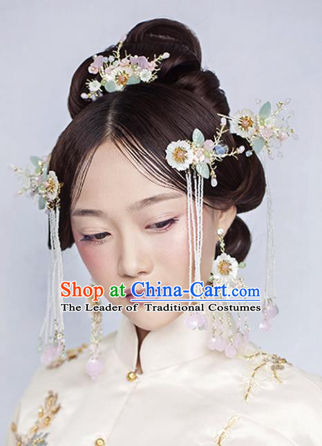 Chinese Traditional Bride Hair Accessories Xiuhe Suit Wedding Shell Flowers Step Shake Hairpins Complete Set for Women