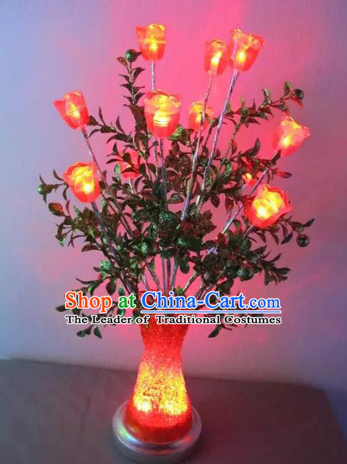 Chinese Traditional Electric LED Rose Lantern Desk Lamp Home Decoration Lights