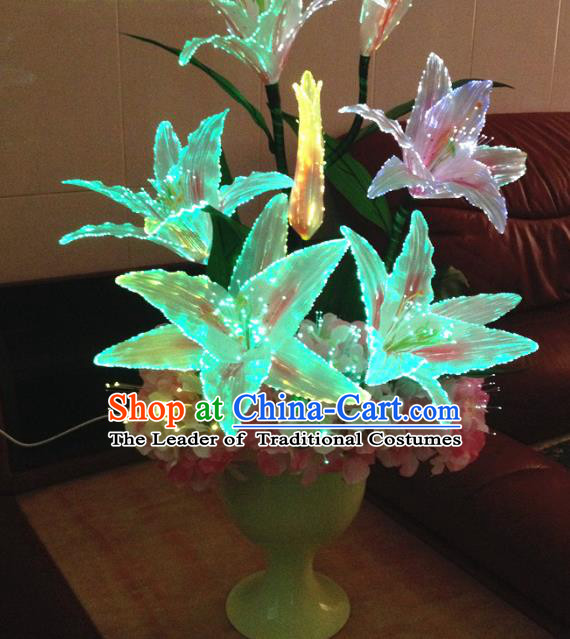 Chinese Traditional Electric LED Greenish Lily Flowers Lantern Desk Lamp Home Decoration Lights Loudspeaker Box